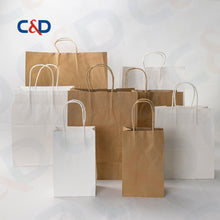 Load image into Gallery viewer, NATURAL/WHITE KRAFT PAPER RECYCLED SHOPPING PAPER BAG WITH TWISTED HANDLE - C&D PAPER PACKAGING