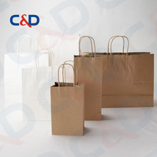 Load image into Gallery viewer, NATURAL/WHITE KRAFT PAPER RECYCLED SHOPPING PAPER BAG WITH TWISTED HANDLE - C&D PAPER PACKAGING
