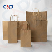 Load image into Gallery viewer, NATURAL/WHITE KRAFT PAPER RECYCLED SHOPPING PAPER BAG WITH TWISTED HANDLE - C&D PAPER PACKAGING