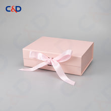 Load image into Gallery viewer, Gift box with Bowtie-Magnetic Lid- Foldable-Pink-IN STOCK - C&D PAPER PACKAGING