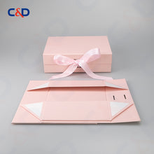 Load image into Gallery viewer, Gift box with Bowtie-Magnetic Lid- Foldable-Pink-IN STOCK - C&D PAPER PACKAGING