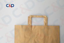 Load image into Gallery viewer, NATURAL/WHITE KRAFT PAPER RECYCLED SHOPPING PAPER BAG WITH FLAT HANDLE - C&amp;D PAPER PACKAGING
